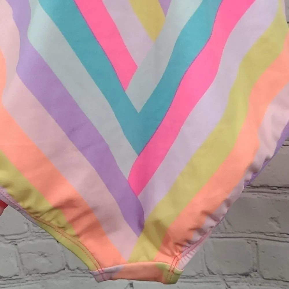 Justice Neon Pink Stripe Sunkissed 1pc Swimsuit Girls Size 10 Bathing Suit Swim